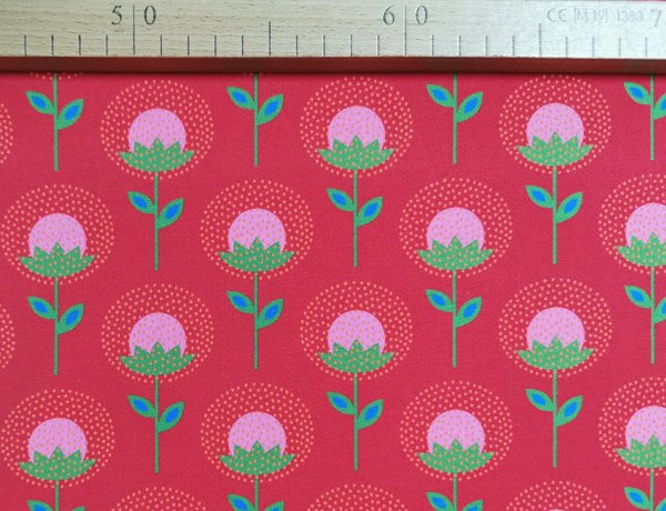 Sommersweat Stenzo little dots Blumen rot 0,25m